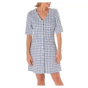 Size 6 Ladies Elegant Blue and White Plaid Mini Dress